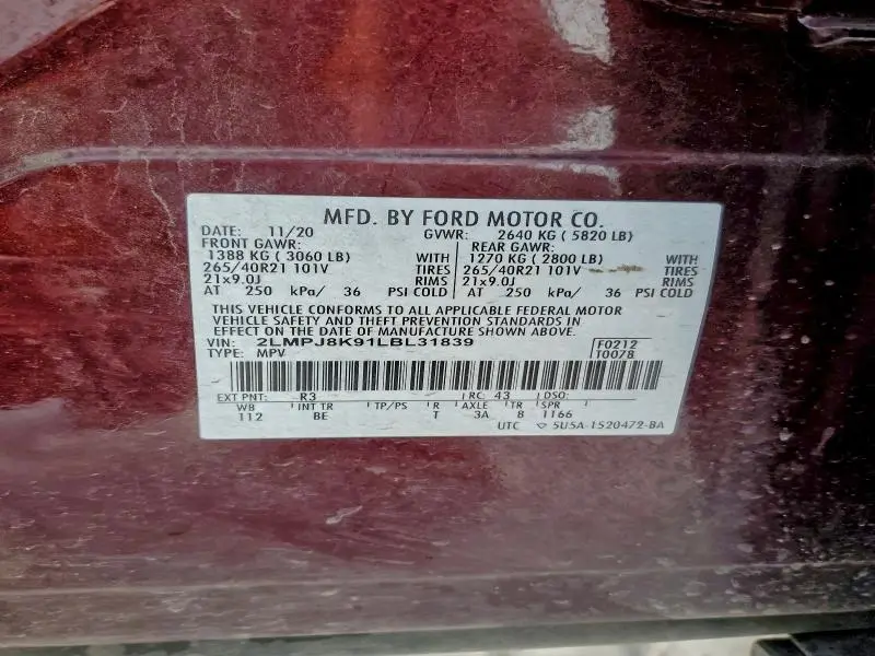 2020 LINCOLN NAUTILUS RESERVE  