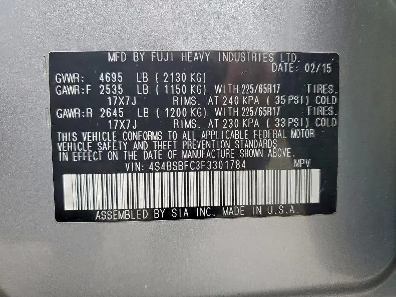 2015 SUBARU OUTBACK 2.5I PREMIUM  