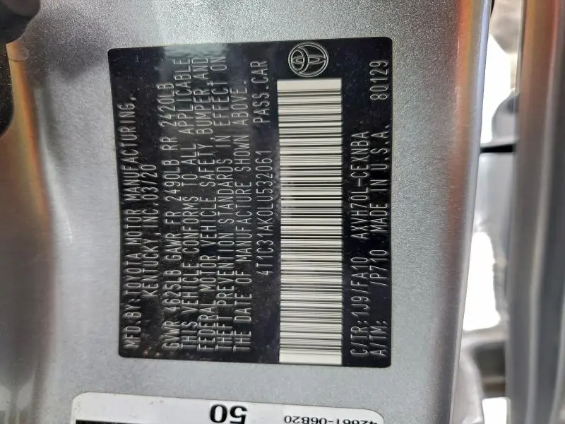 2020 TOYOTA CAMRY LE  