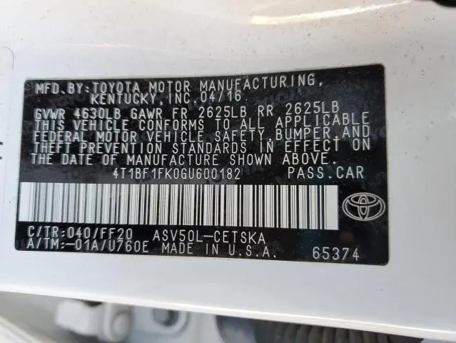 2016 TOYOTA CAMRY LE  