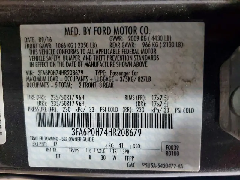 2017 FORD FUSION SE  