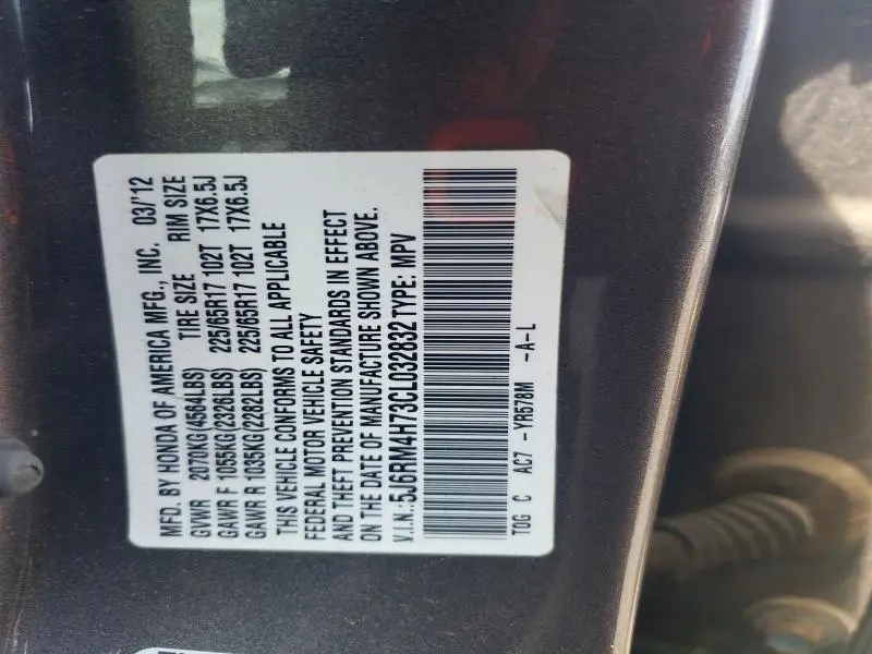 2012 HONDA CR-V EXL  