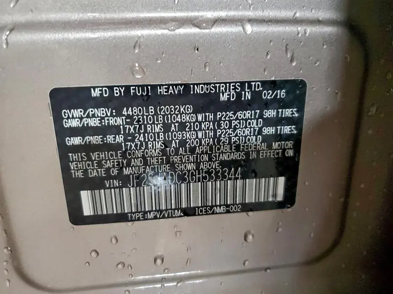 2016 SUBARU FORESTER 2.5I PREMIUM  