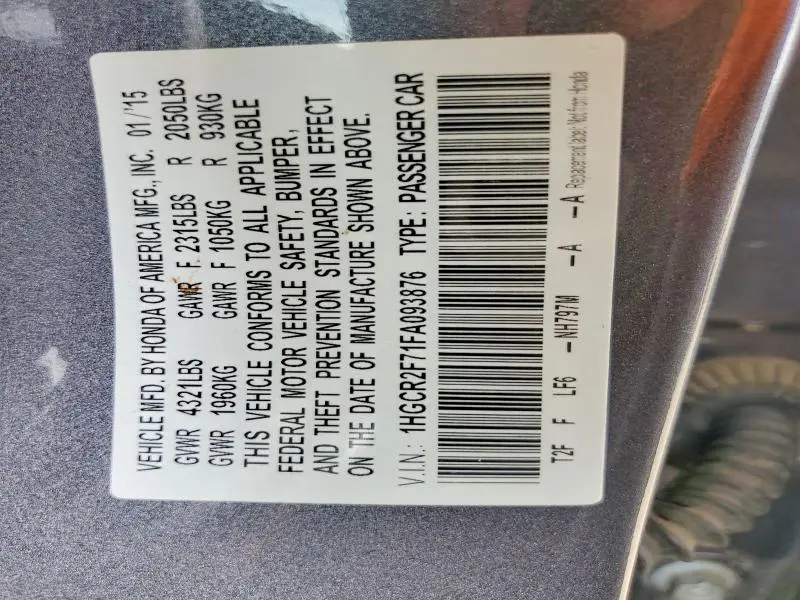 2015 HONDA ACCORD EX  