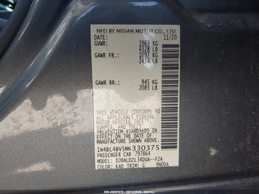 2021 NISSAN ALTIMA S FWD