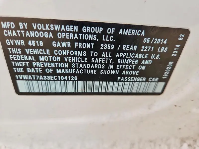 2014 VOLKSWAGEN PASSAT S  