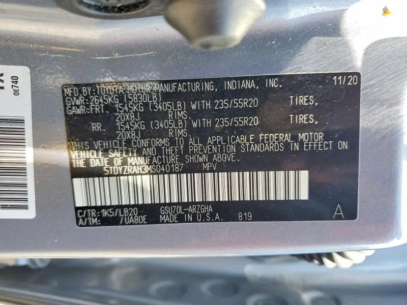 2021 TOYOTA HIGHLANDER LIMITED  