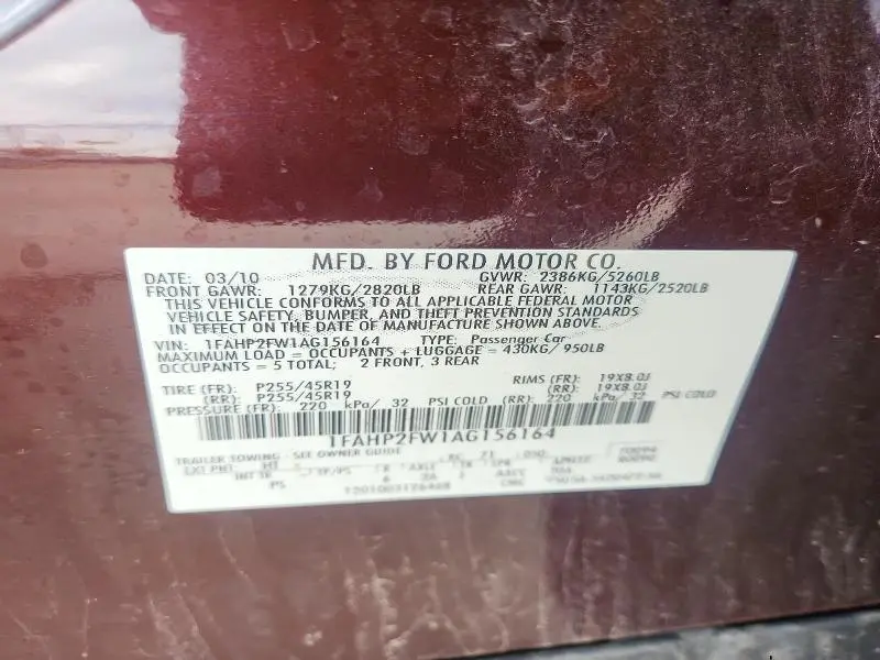 2010 FORD TAURUS LIMITED  