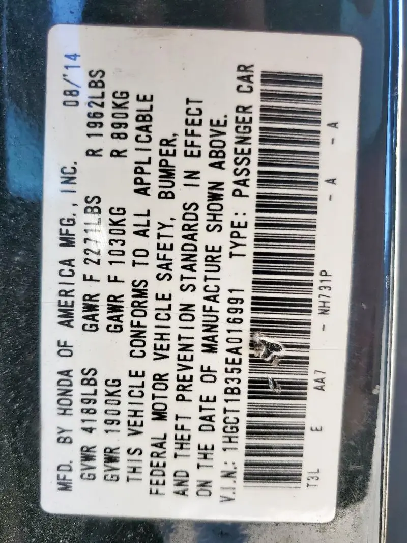 2014 HONDA ACCORD LX-S  