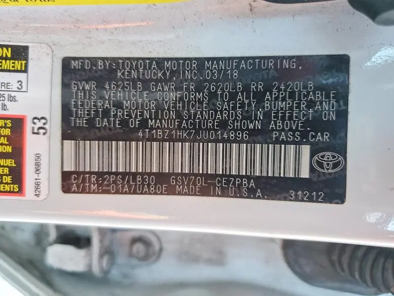 2018 TOYOTA CAMRY XSE V6  