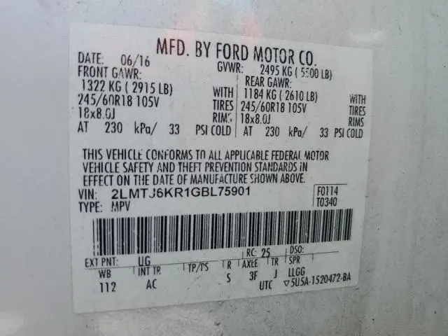 2016 LINCOLN MKX SELECT