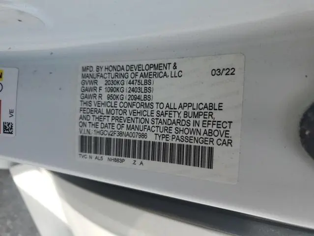 2022 HONDA ACCORD SPORT