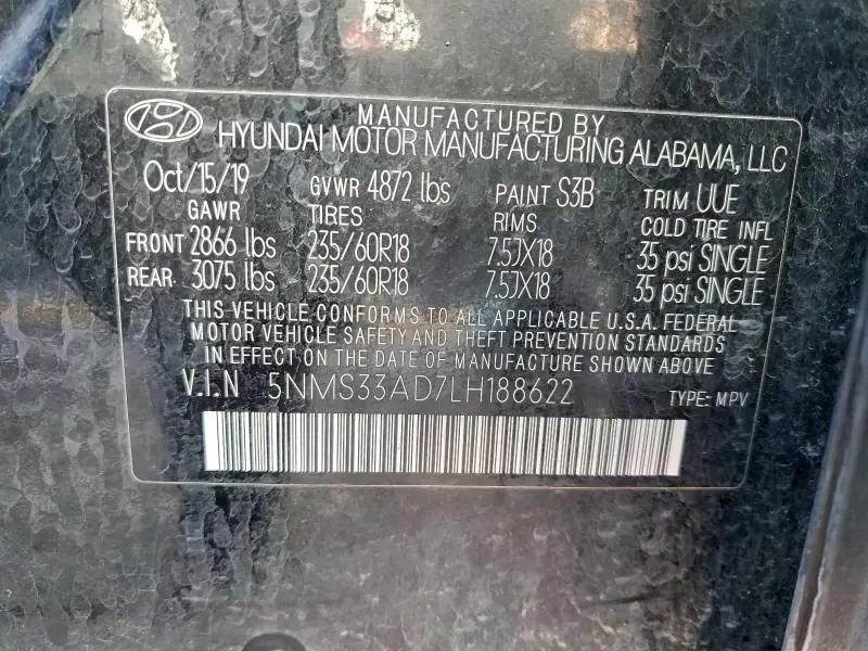 2020 HYUNDAI SANTA FE SEL  