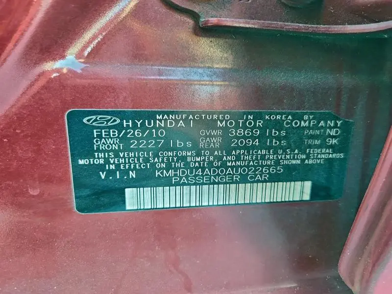 2010 HYUNDAI ELANTRA BLUE  