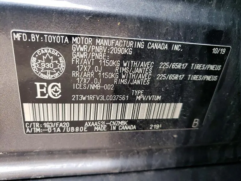 2020 TOYOTA RAV4 XLE  