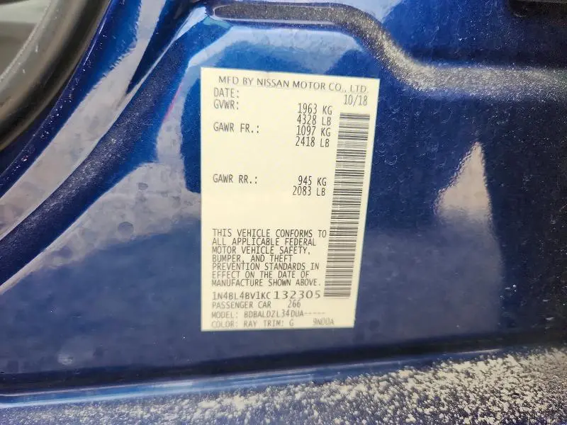 2019 NISSAN ALTIMA S  
