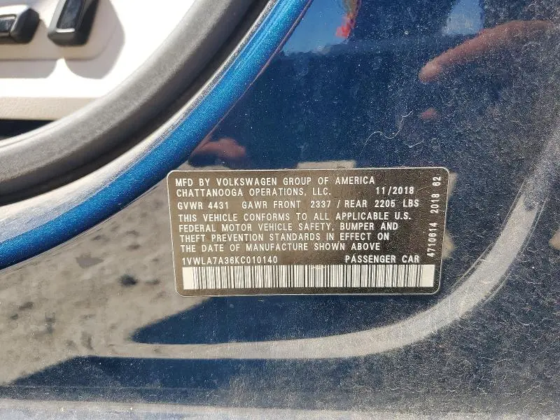 2019 VOLKSWAGEN PASSAT WOLFSBURG  