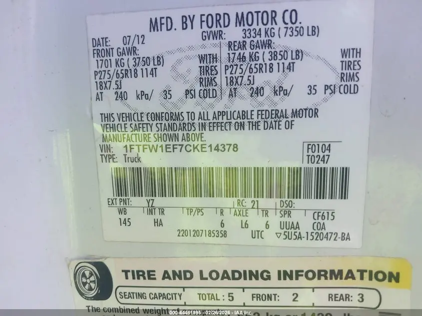 2012 FORD F-150 LARIAT