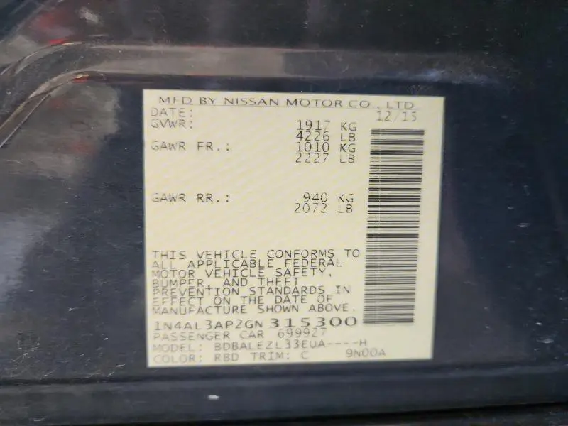 2016 NISSAN ALTIMA 2.5  