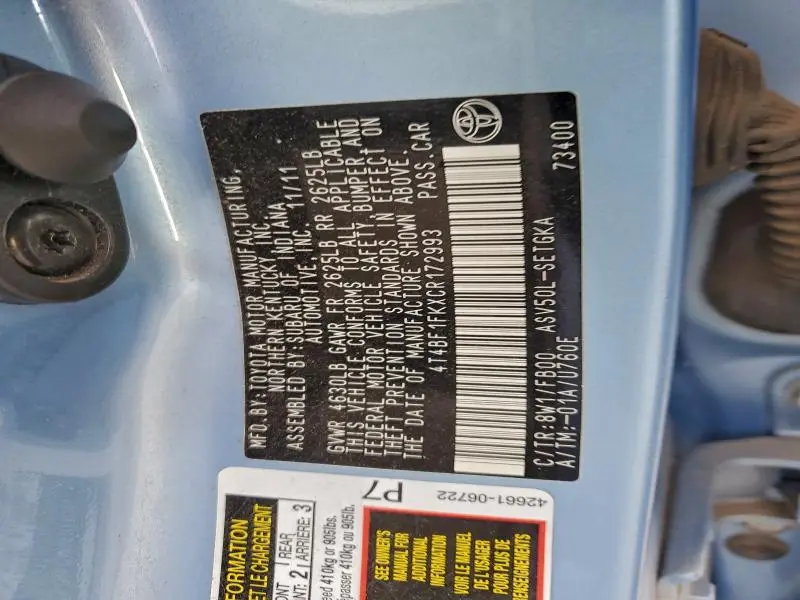 2012 TOYOTA CAMRY BASE  