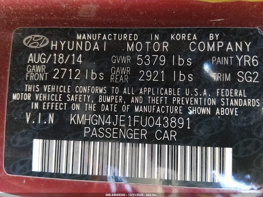 2015 HYUNDAI GENESIS 3.8