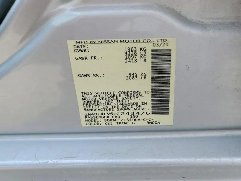 2020 NISSAN ALTIMA SL  