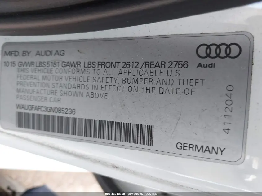 2016 AUDI A6 2.0T PREMIUM PLUS