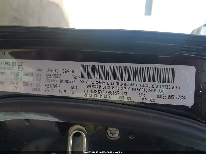 2019 RAM 1500 CLASSIC TRADESMAN  4X4 5'7 BOX