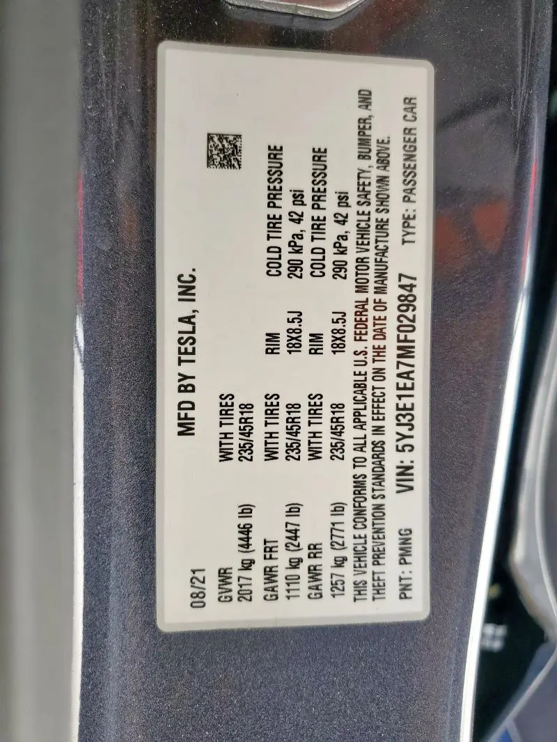 2021 TESLA MODEL 3   