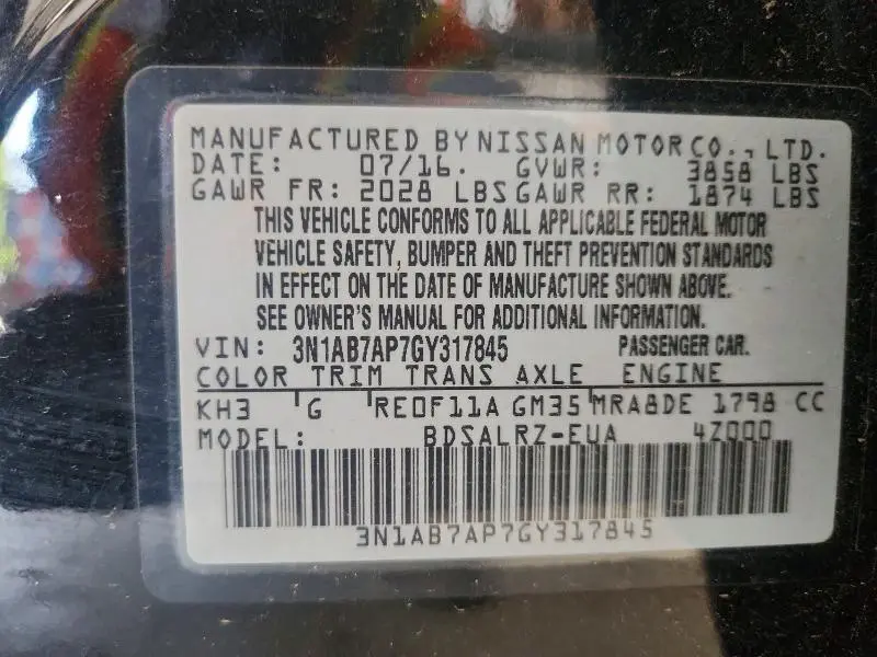 2016 NISSAN SENTRA SR  