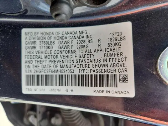 2021 HONDA CIVIC LX  