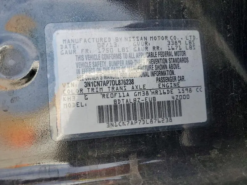 2013 NISSAN VERSA 1.6 S  