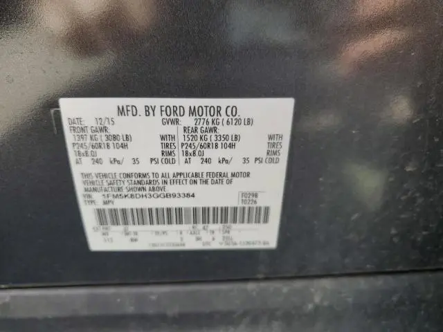 2016 FORD EXPLORER XLT  