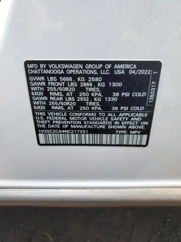 2022 VOLKSWAGEN ATLAS CROSS SPORT SEL R-LINE  