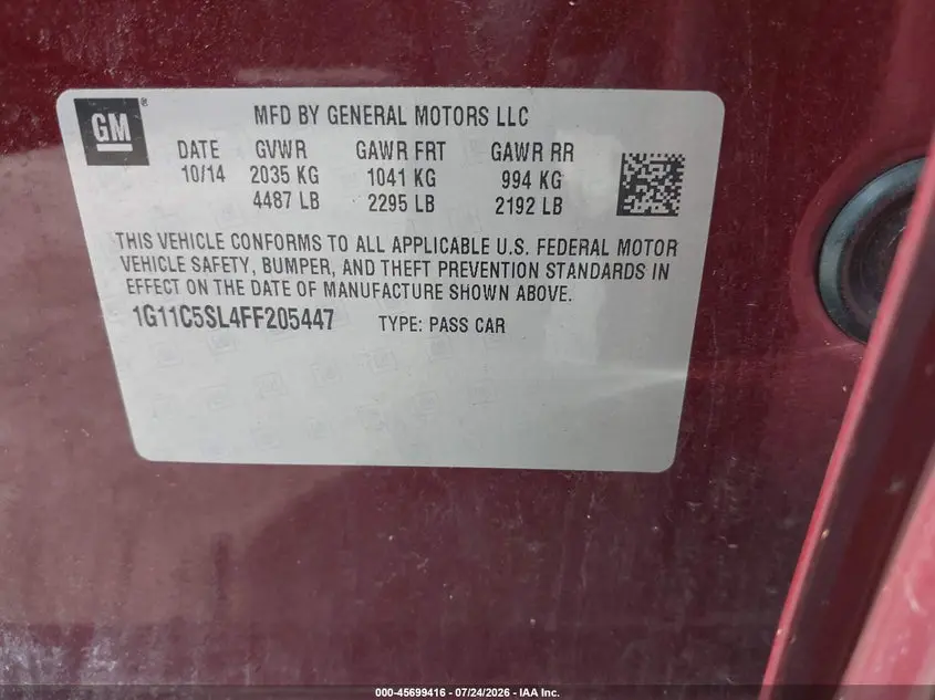 2015 CHEVROLET MALIBU 1LT