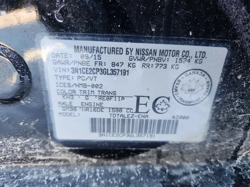 2016 NISSAN VERSA NOTE S  