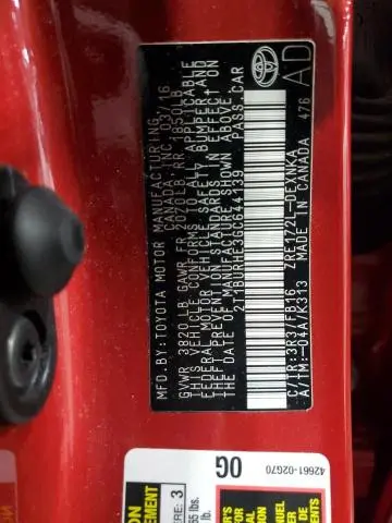 2016 TOYOTA COROLLA L  