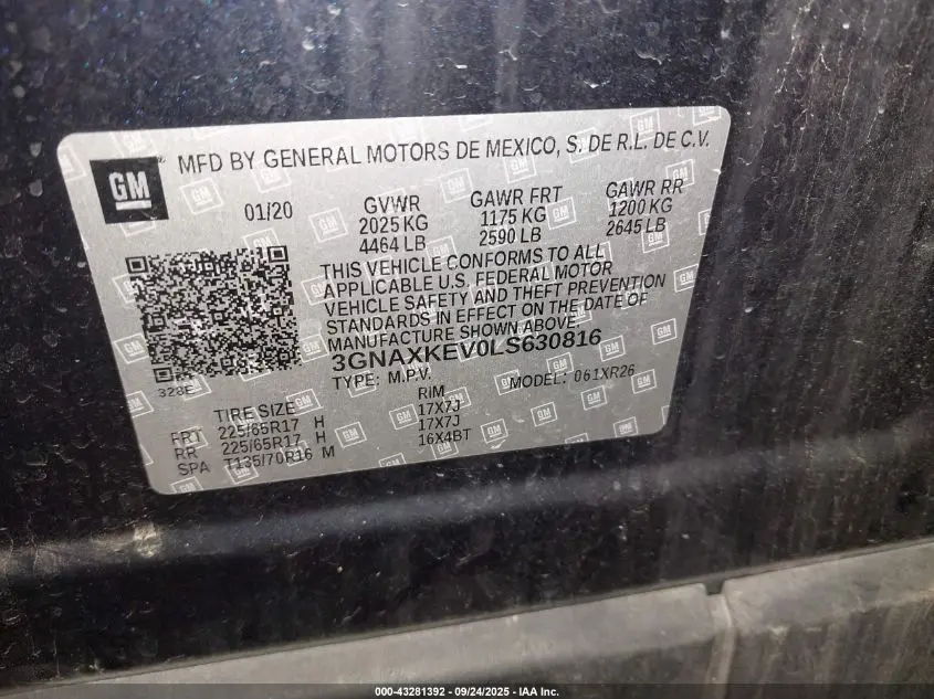 2020 CHEVROLET EQUINOX FWD LT 1.5L TURBO