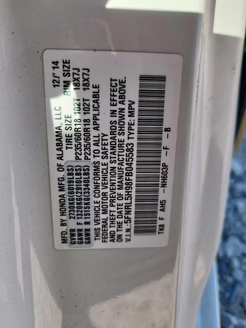 2015 HONDA ODYSSEY TOURING  