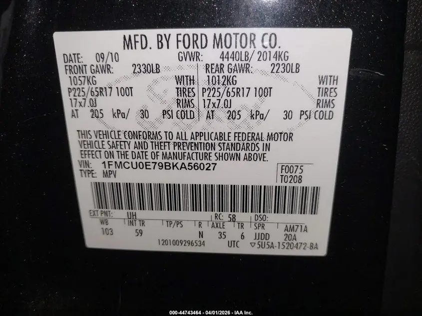 2011 FORD ESCAPE LIMITED