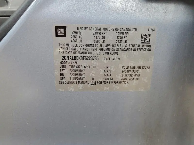 2015 CHEVROLET EQUINOX LT  