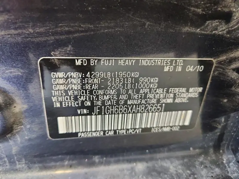 2010 SUBARU IMPREZA 2.5I PREMIUM  