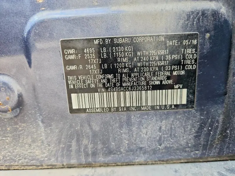 2018 SUBARU OUTBACK 2.5I PREMIUM  