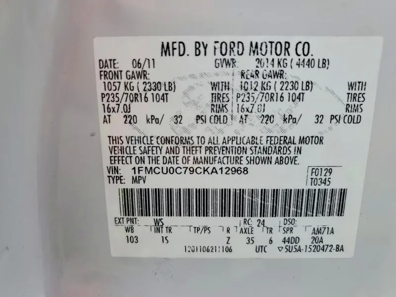 2012 FORD ESCAPE XLS  