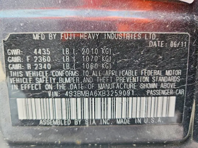 2011 SUBARU LEGACY 2.5I  