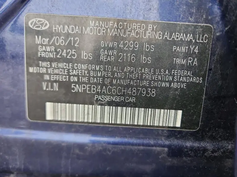 2012 HYUNDAI SONATA GLS  