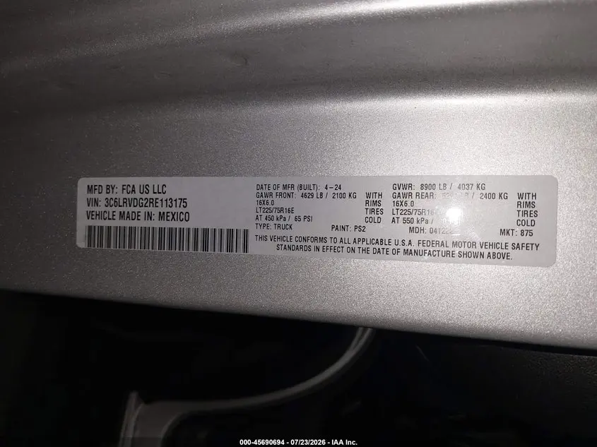 2024 RAM PROMASTER 2500 TRADESMAN HIGH ROOF 159 WB W/PASS SEAT