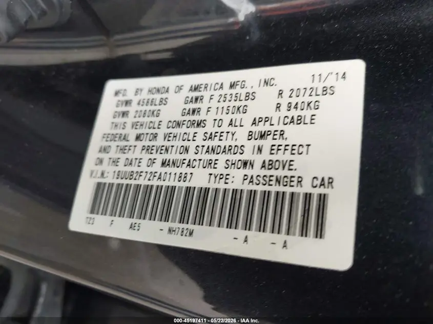 2015 ACURA TLX V6 ADVANCE
