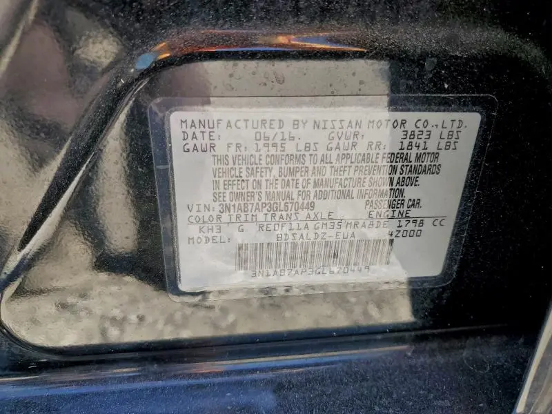 2016 NISSAN SENTRA S  