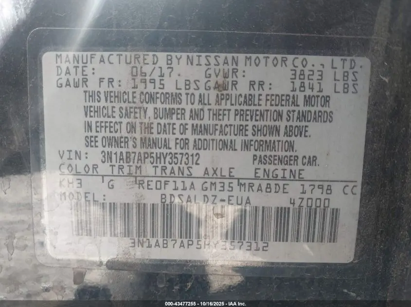 2017 NISSAN SENTRA SV